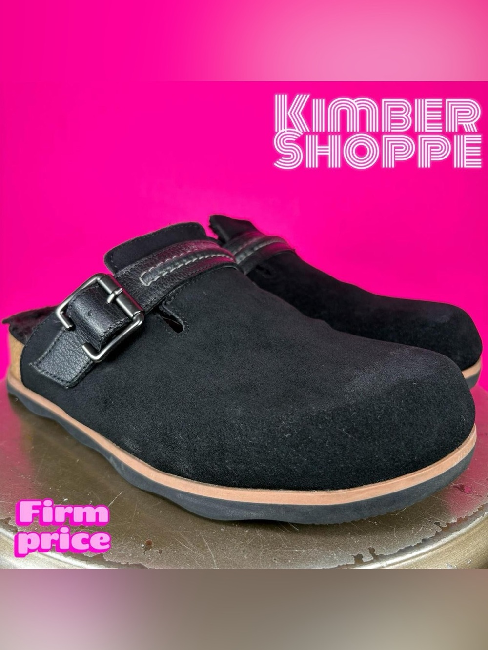 Clarks Brynn Black Suede Faux Fur Lining Mule Clog US 9 UK 6.5 EU 40